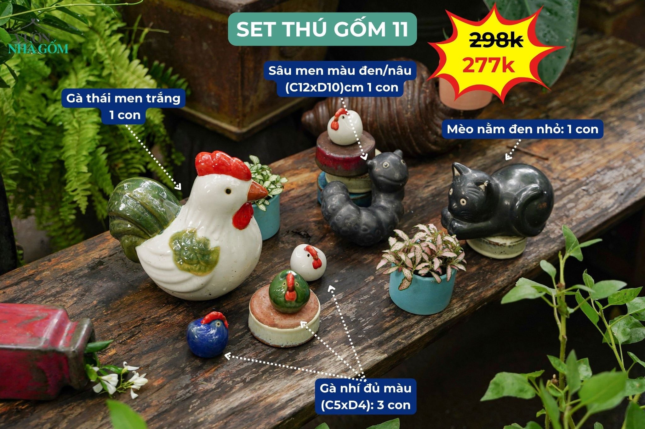  Combo Thú Gốm Trang Trí, Quà Tặng Bạn Bè - combo với giá ưu đãi 