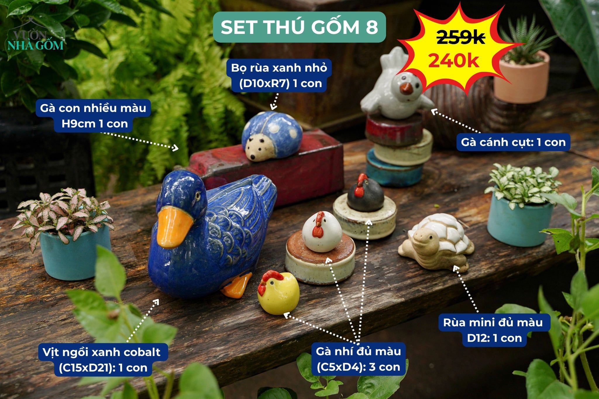  Combo Thú Gốm Trang Trí, Quà Tặng Bạn Bè - combo với giá ưu đãi 