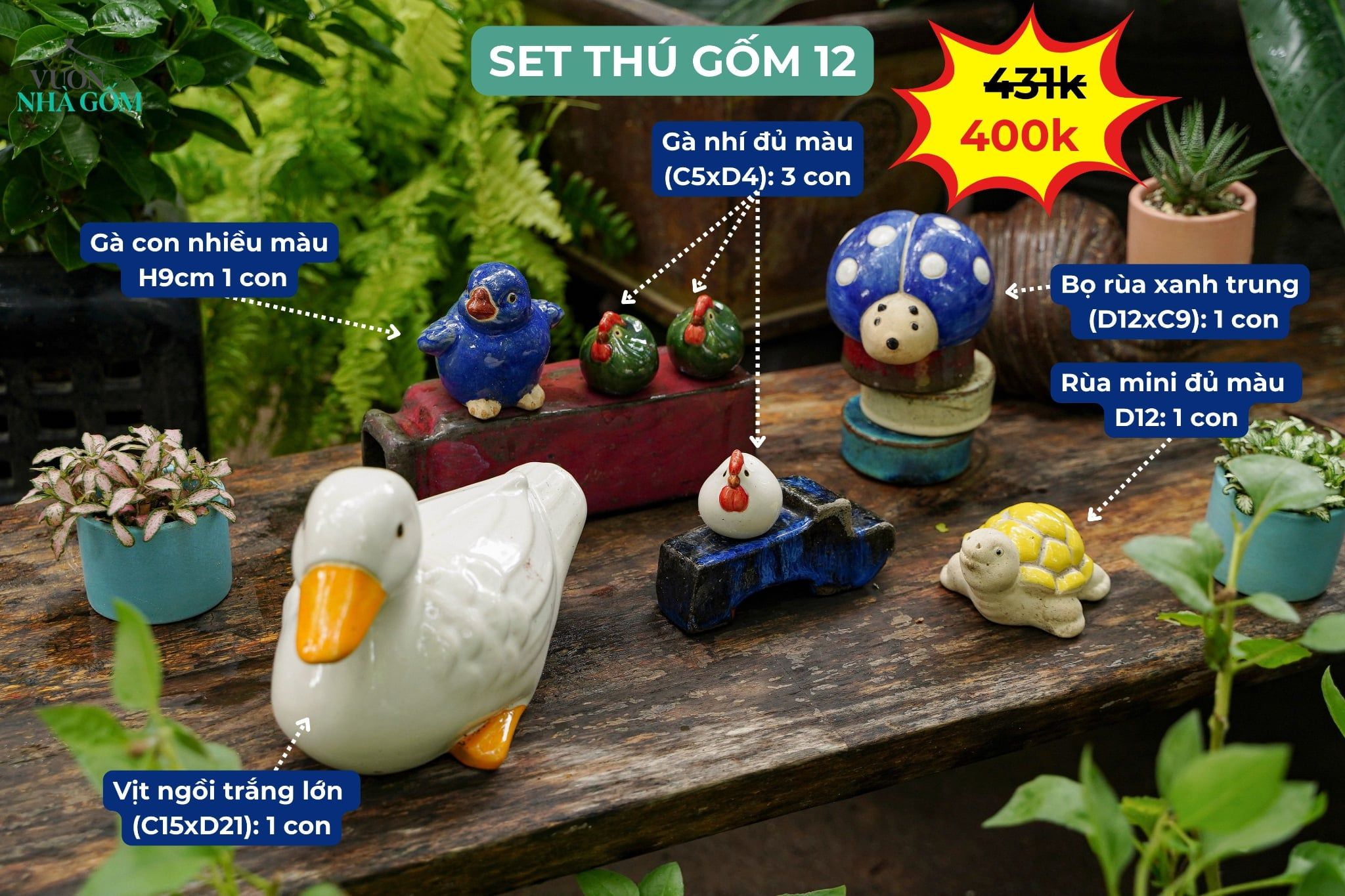  Combo Thú Gốm Trang Trí, Quà Tặng Bạn Bè - combo với giá ưu đãi 