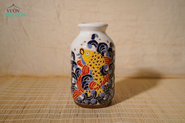  Bình Hoa Điêu Khắc Thủ Công Cá Chép - Bình Gốm Cắm Hoa Trang Trí, Bình Gốm Để Bàn - Quà Tặng. 