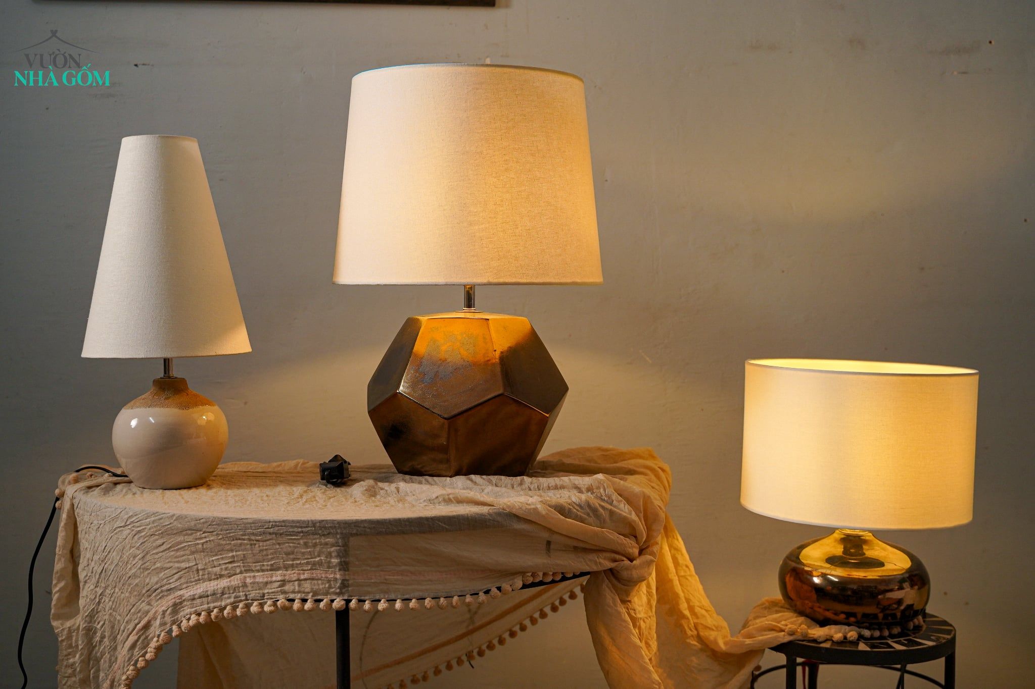  Bộ Đèn Gốm Kim Khối - Đèn Decor, Phòng Ngủ, Phòng Khách - Có điều chỉnh ánh sáng. 