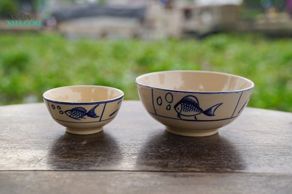  CBLX, Chén Cơm Vẽ Cá  - Chén Bát Hiện Đại - Bát Cơm -R12cm. 