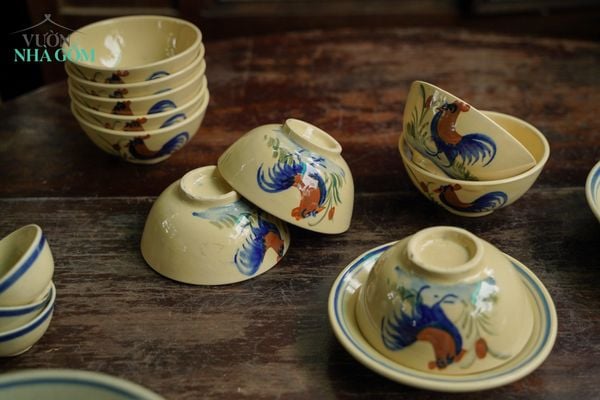  CBLT, Chén Cơm Vẽ Gà (Lò Gas) - Chén Bát Lái Thiêu - Rộng 12cm x Cao 5,5cm. 