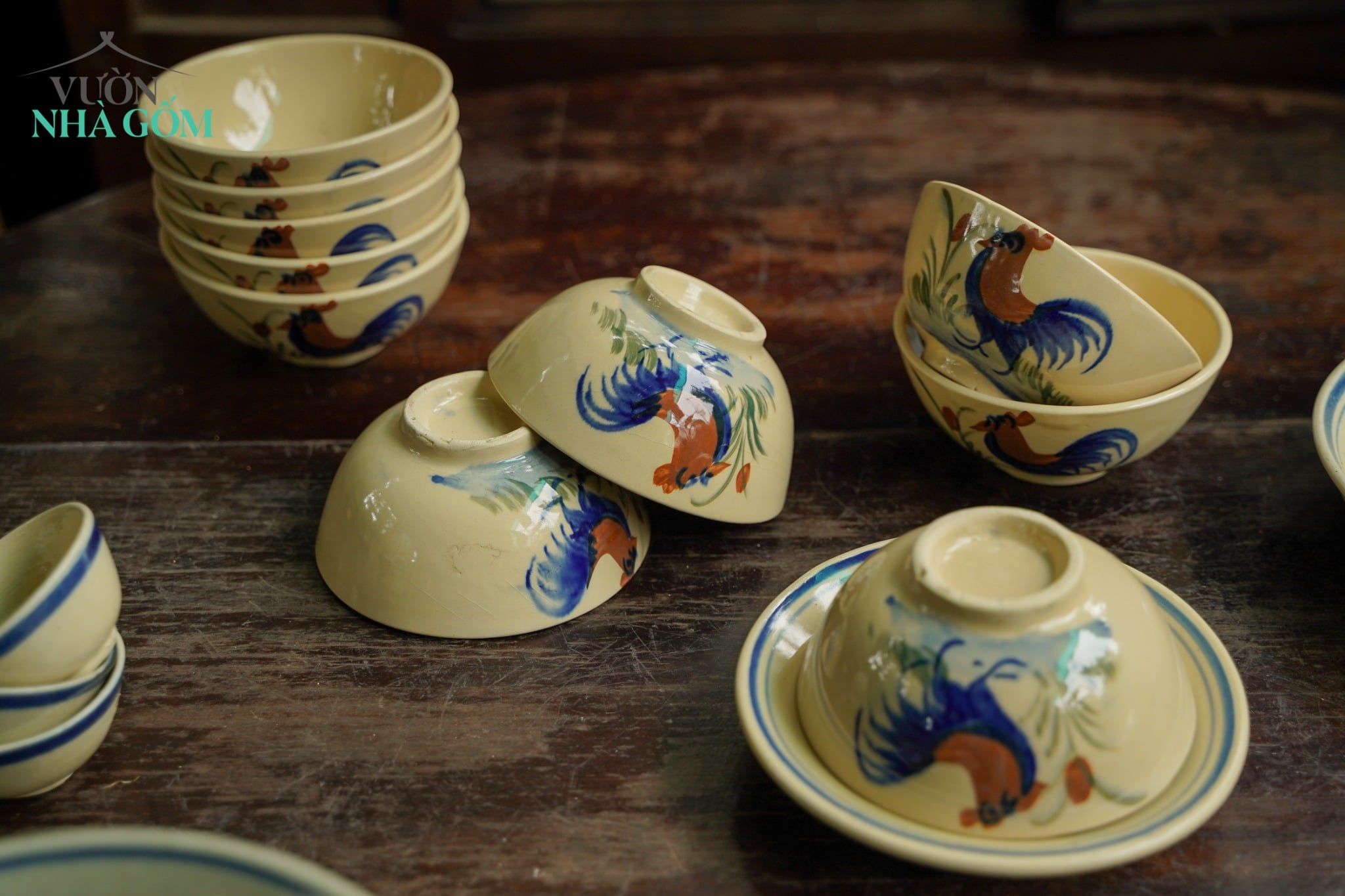  CBLT, Chén Cơm Vẽ Gà (Lò Gas) - Chén Bát Lái Thiêu - Rộng 12cm x Cao 5,5cm. 