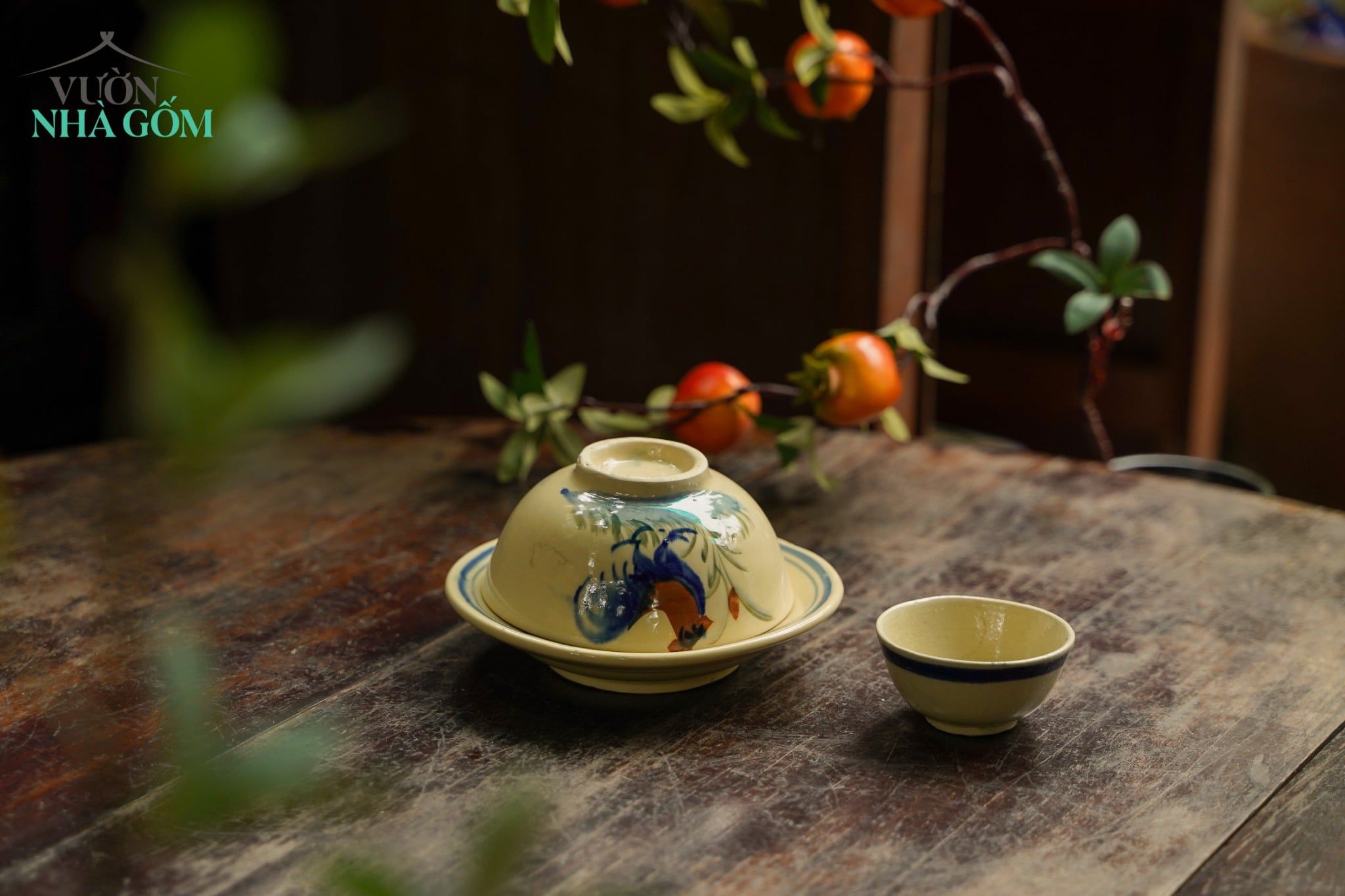  CBLT, Chén Cơm Vẽ Gà (Lò Gas) - Chén Bát Lái Thiêu - Rộng 12cm x Cao 5,5cm. 