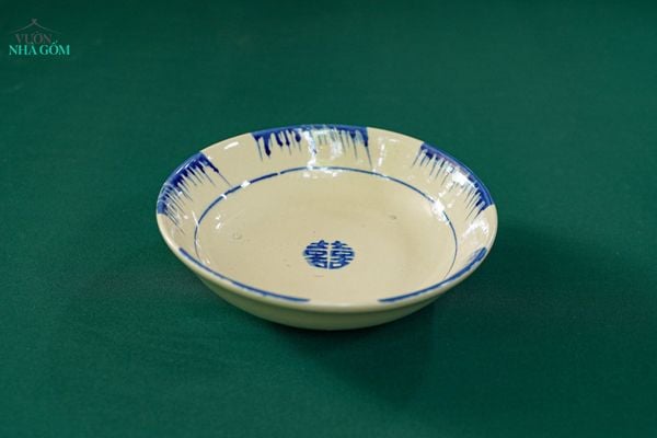  CBLT, Dĩa hảo sâu lòng phết xanh, chén bát Lái Thiêu, R20xC5, Đĩa Gốm đựng món xào. 