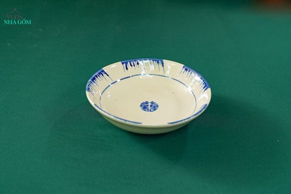  CBLT, Dĩa hảo sâu lòng phết xanh, chén bát Lái Thiêu, R20xC5, Đĩa Gốm đựng món xào. 