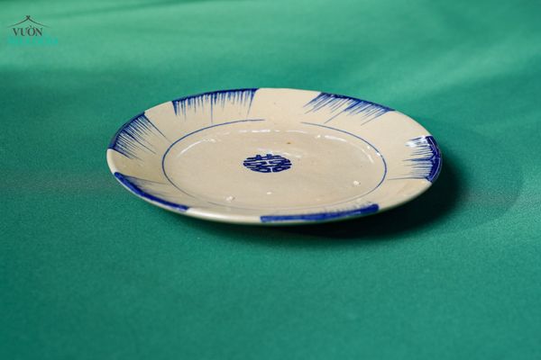  CBLT, Dĩa Dẹt phết xanh R22xC3cm, chén bát Lái Thiêu truyền thống, Đĩa salad, Dĩa cơm tấm 