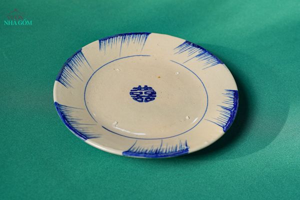  CBLT, Dĩa Dẹt phết xanh R22xC3cm, chén bát Lái Thiêu truyền thống, Đĩa salad, Dĩa cơm tấm 
