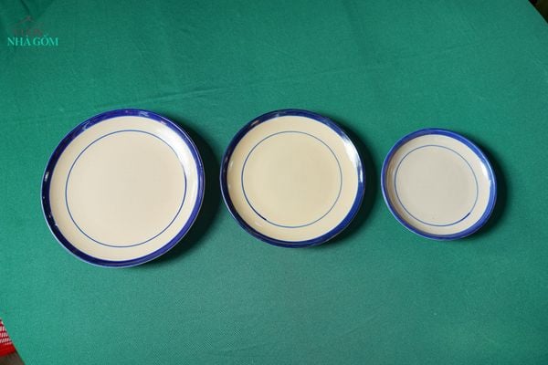  CBLX, Dĩa Nhỏ 16cm Vẽ Chỉ Xanh - Chén Bát Hiện Đại - Đĩa Đựng Đồ Ăn. 