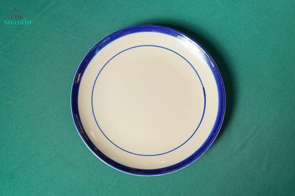  CBLX, Dĩa Tròn Dẹt 22cm Vẽ Chỉ Xanh - Chén Bát Hiện Đại - Đĩa Đựng Đồ Ăn. 