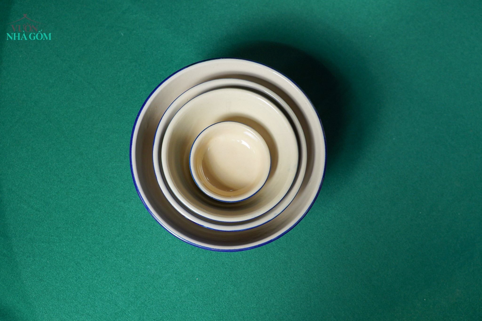  CBLX, Tô Cơm Nhỏ Vẽ Chỉ Xanh Thủ Công - Chén Bát Hiện Đại - Tô Ăn Cháo, soup - R14cm. 