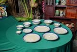  CBLX, Dĩa Sâu Lòng Vẽ Phết Xanh Rộng 22cm - Chén Bát Hiện Đại - Đĩa Salad, Dĩa Đựng Rau. 