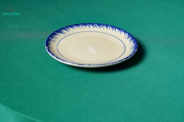  CBLX, Dĩa Tròn Dẹt 22cm Vẽ Phết Xanh - Chén Bát Hiện Đại - Đĩa Đựng Đồ Ăn. 