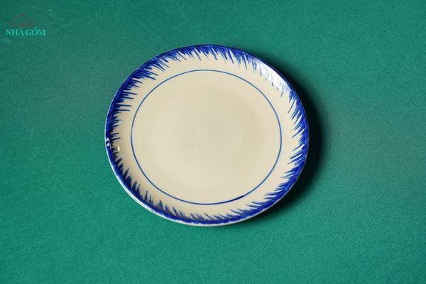  CBLX, Dĩa Tròn Dẹt 22cm Vẽ Phết Xanh - Chén Bát Hiện Đại - Đĩa Đựng Đồ Ăn. 