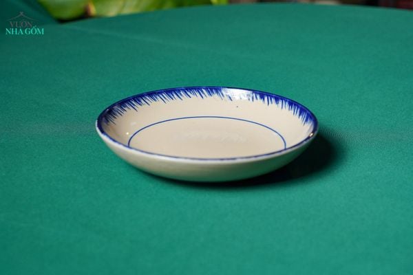  CBLX, Dĩa Sâu Lòng Vẽ Phết Xanh Rộng 22cm - Chén Bát Hiện Đại - Đĩa Salad, Dĩa Đựng Rau. 