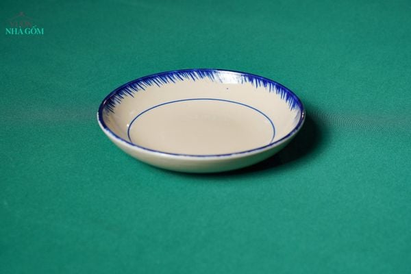  CBLX, Dĩa Sâu Lòng Vẽ Phết Xanh Rộng 22cm - Chén Bát Hiện Đại - Đĩa Salad, Dĩa Đựng Rau. 