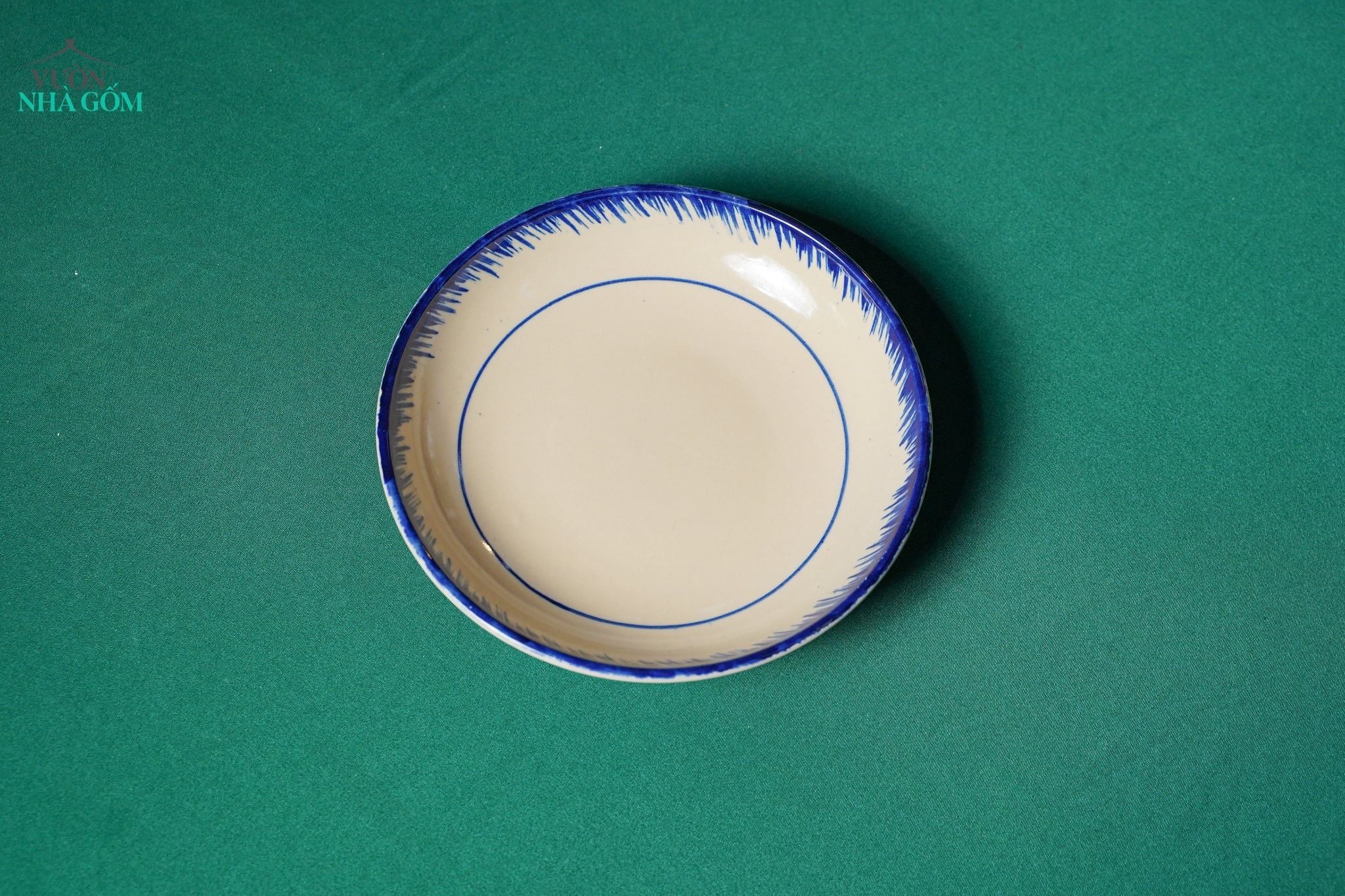  CBLX, Dĩa Sâu Lòng Vẽ Phết Xanh Rộng 22cm - Chén Bát Hiện Đại - Đĩa Salad, Dĩa Đựng Rau. 