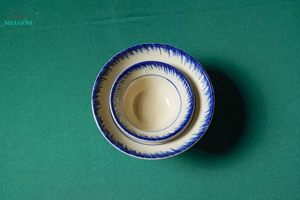 CBLX, Chén Chiết Yêu Nhỏ Phết Xanh - Chén Bát Hiện Đại - Tô Chiết Yêu - R13cm 