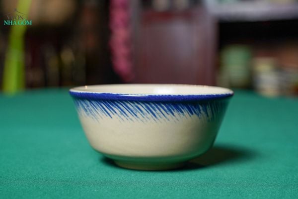 CBLX, Tô Cơm Nhỏ Vẽ Phết Xanh Thủ Công - Chén Bát Hiện Đại - Tô Ăn Cháo, soup - R14cm. 