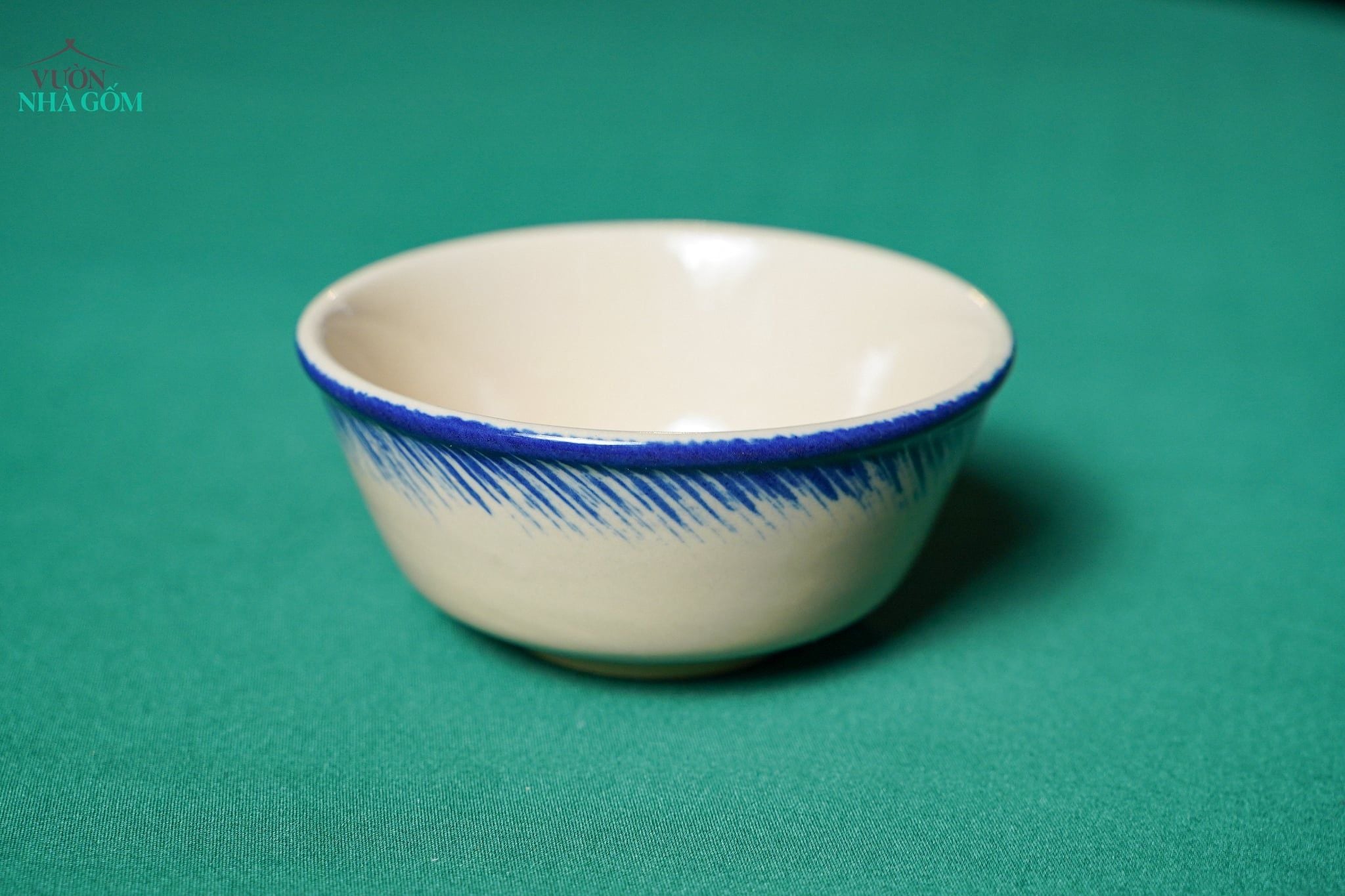  CBLX, Tô Cơm Nhỏ Vẽ Phết Xanh Thủ Công - Chén Bát Hiện Đại - Tô Ăn Cháo, soup - R14cm. 