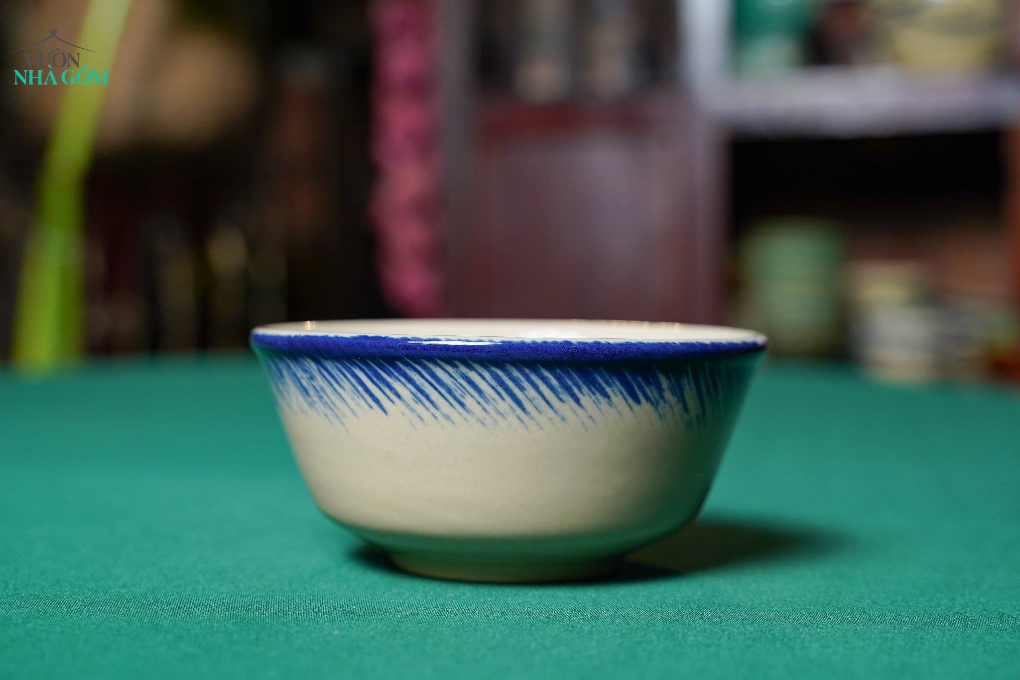  CBLX, Tô Cơm Nhỏ Vẽ Phết Xanh Thủ Công - Chén Bát Hiện Đại - Tô Ăn Cháo, soup - R14cm. 