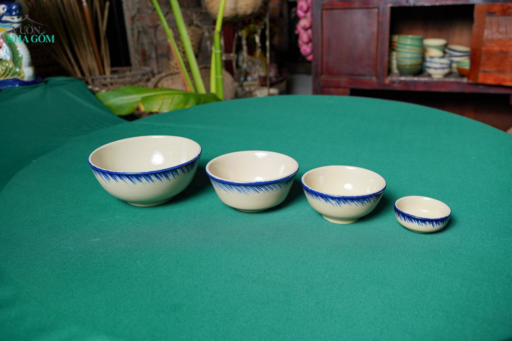  CBLX, Tô Cơm Nhỏ Vẽ Phết Xanh Thủ Công - Chén Bát Hiện Đại - Tô Ăn Cháo, soup - R14cm. 