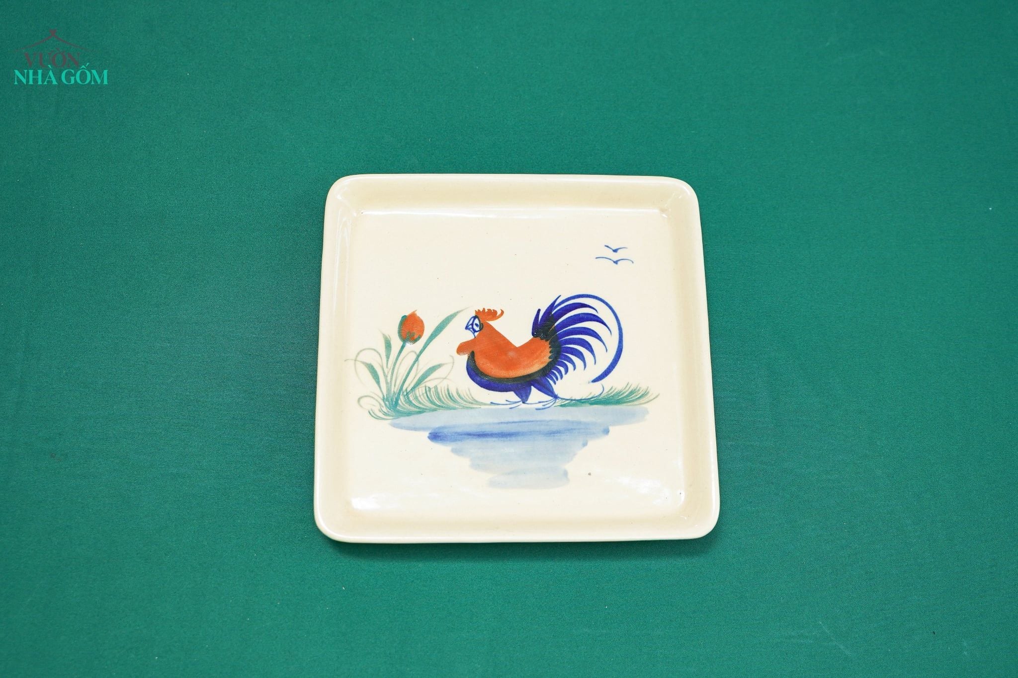  CBLX, Dĩa Vuông Vẽ Gà Rộng 23cm, Rộng 25cm - Chén Bát Hiện Đại - Đĩa Salad, Dĩa Đựng Rau. 