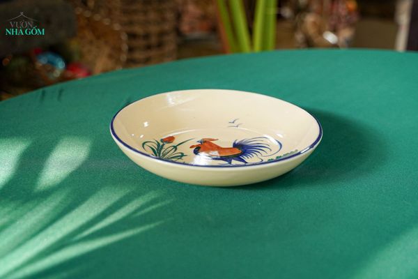  CBLX, Dĩa Sâu Lòng Vẽ Gà Rộng 22cm - Chén Bát Hiện Đại - Đĩa Salad, Dĩa Đựng Rau. 