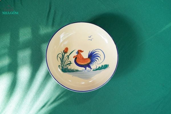  CBLX, Dĩa Sâu Lòng Vẽ Gà Rộng 22cm - Chén Bát Hiện Đại - Đĩa Salad, Dĩa Đựng Rau. 