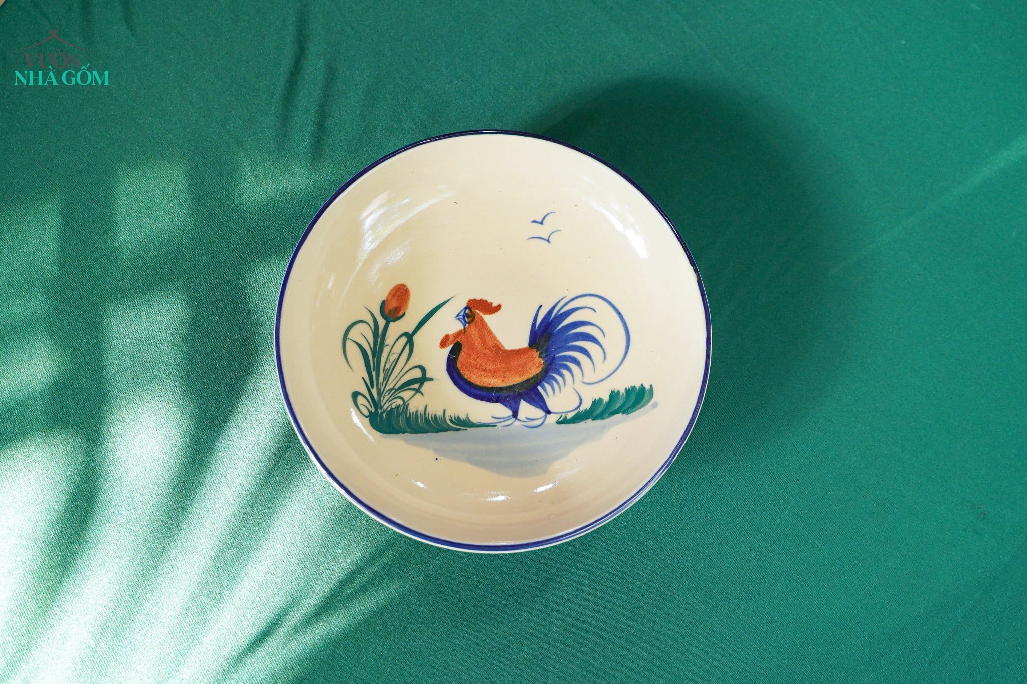  CBLX, Dĩa Sâu Lòng Vẽ Gà Rộng 22cm - Chén Bát Hiện Đại - Đĩa Salad, Dĩa Đựng Rau. 