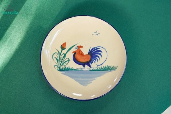  CBLX, Dĩa Dẹt Lớn Vẽ Gà Rộng 27cm, Rộng 30cm - Chén Bát Hiện Đại - Đĩa Salad, Dĩa Đựng Rau. 