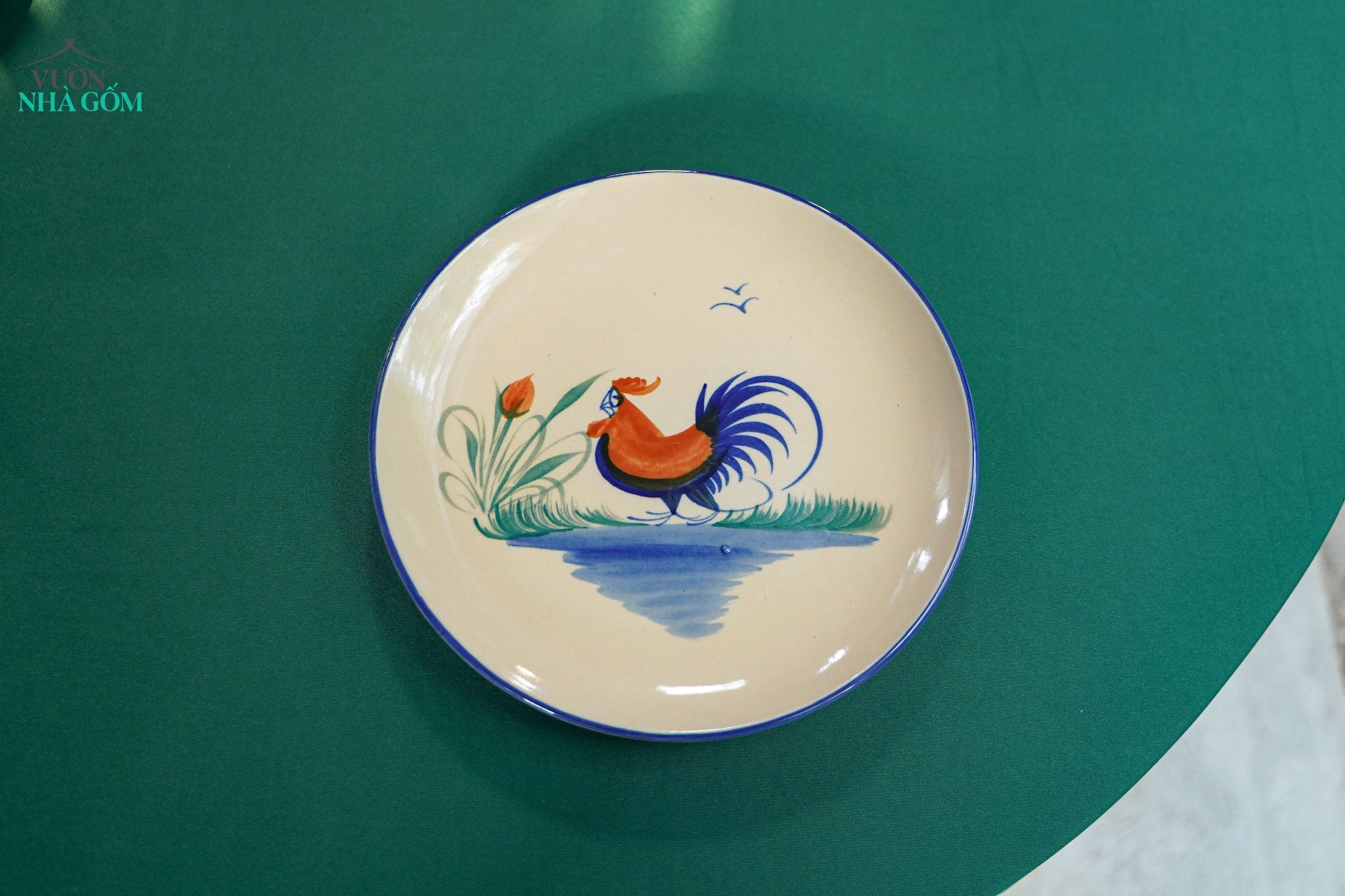  CBLX, Dĩa Dẹt Lớn Vẽ Gà Rộng 22cm - Chén Bát Hiện Đại - Đĩa Salad, Dĩa Đựng Rau. 
