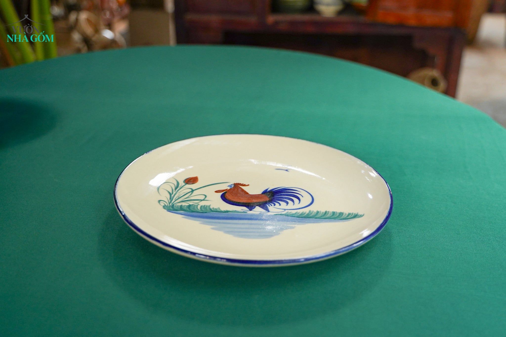  CBLX, Dĩa Dẹt Lớn Vẽ Gà Rộng 25cm - Chén Bát Hiện Đại - Đĩa Salad, Dĩa Đựng Rau 