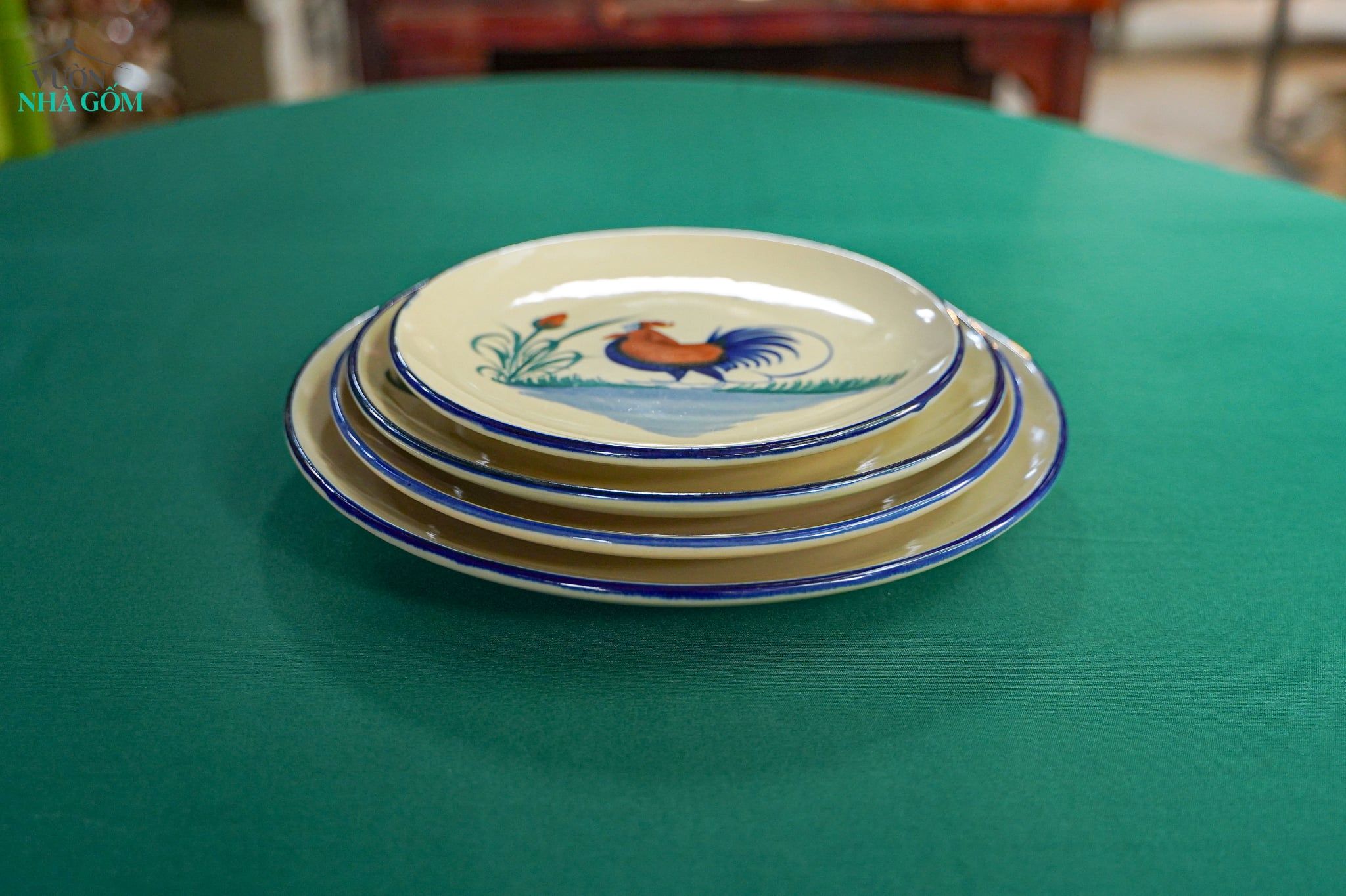  CBLX, Dĩa Dẹt Lớn Vẽ Gà Rộng 27cm, Rộng 30cm - Chén Bát Hiện Đại - Đĩa Salad, Dĩa Đựng Rau. 