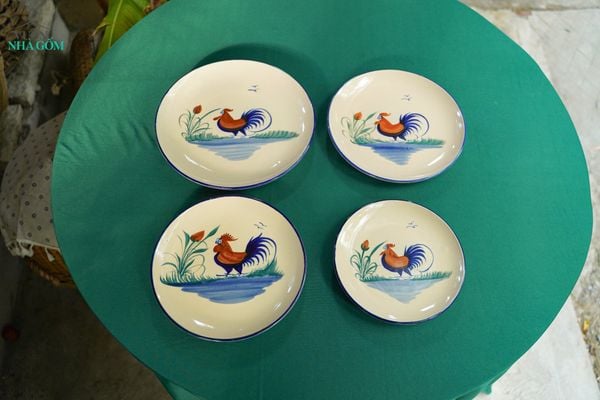  CBLX, Dĩa Dẹt Lớn Vẽ Gà Rộng 27cm, Rộng 30cm - Chén Bát Hiện Đại - Đĩa Salad, Dĩa Đựng Rau. 