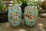  Đôn Trống khắc hoạ tiết Phi Tần tay cầm hình khối, Màu Mint, gốm mỹ nghệ Nam Bộ, C44 x R35 x M24cm  - SP035918 
