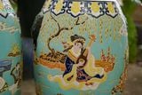  Đôn Trống khắc hoạ tiết Phi Tần tay cầm hình khối, Màu Mint, gốm mỹ nghệ Nam Bộ, C44 x R35 x M24cm  - SP035918 