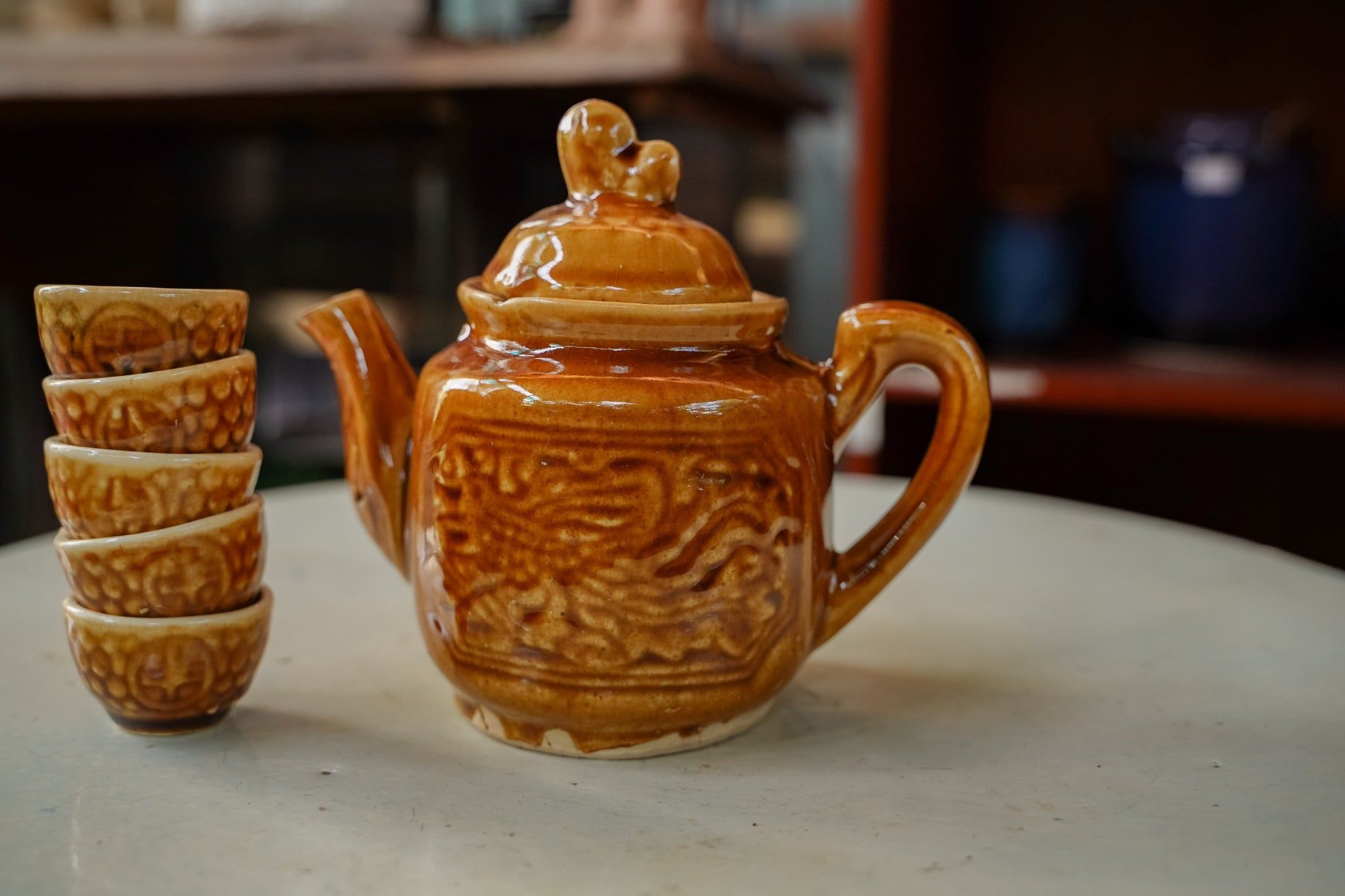  [TẾT] Bộ Bình Trà + 5 Tách Nhỏ - Gốm Nam Bộ Lái Thiêu - Bộ Bình Trà Dân Dã Quê Hương. 