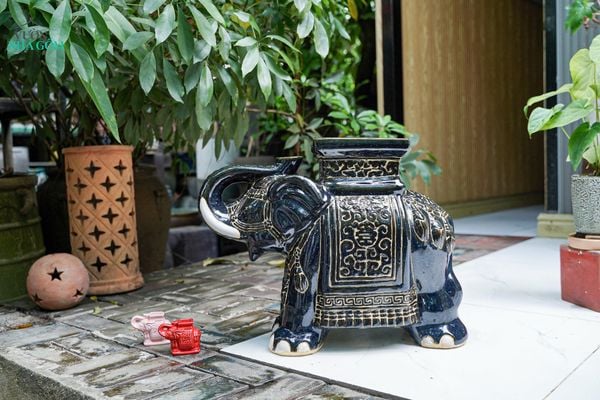  ĐHĐ, Đôn Voi Full Xanh Cobalt, Đôn voi truyền thống, Gốm Nam Bộ, C43 x R50cm 