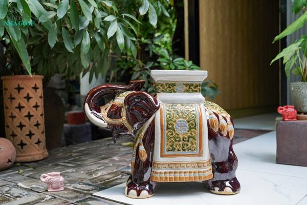  ĐHĐ, Đôn Voi Nâu Viền Xanh, Đôn voi truyền thống, Gốm Nam Bộ, C43 x R50cm 