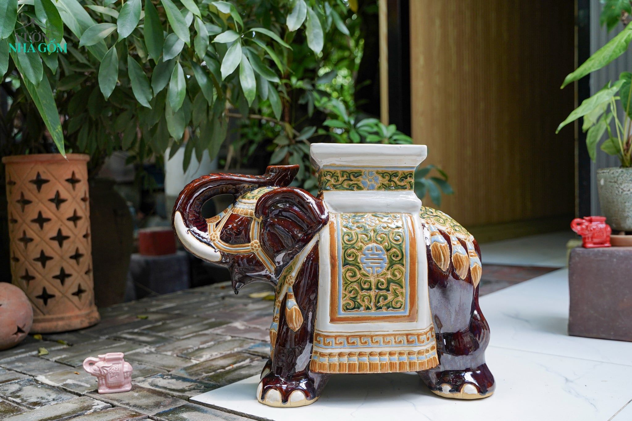  ĐHĐ, Đôn Voi Nâu Viền Xanh, Đôn voi truyền thống, Gốm Nam Bộ, C43 x R50cm 