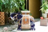  ĐHĐ, Đôn Voi Xanh Cobalt viền cam, Đôn voi truyền thống, Gốm Nam Bộ, C43 x R50cm 