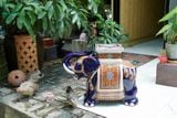  ĐHĐ, Đôn Voi Xanh Cobalt viền cam, Đôn voi truyền thống, Gốm Nam Bộ, C43 x R50cm 