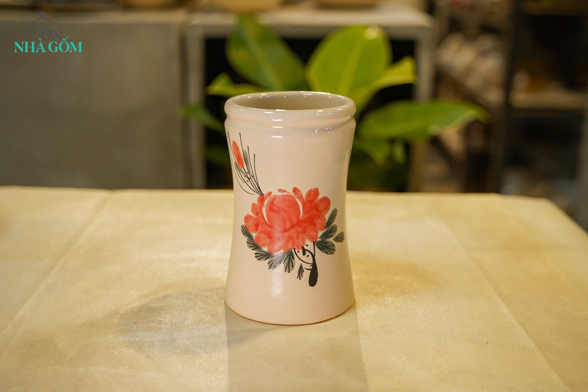  Ống Đũa Vẽ Tay Bông Đỏ – Vườn Nhà Gốm – Dùng Ăn Phở, Canh – Size 15cm 