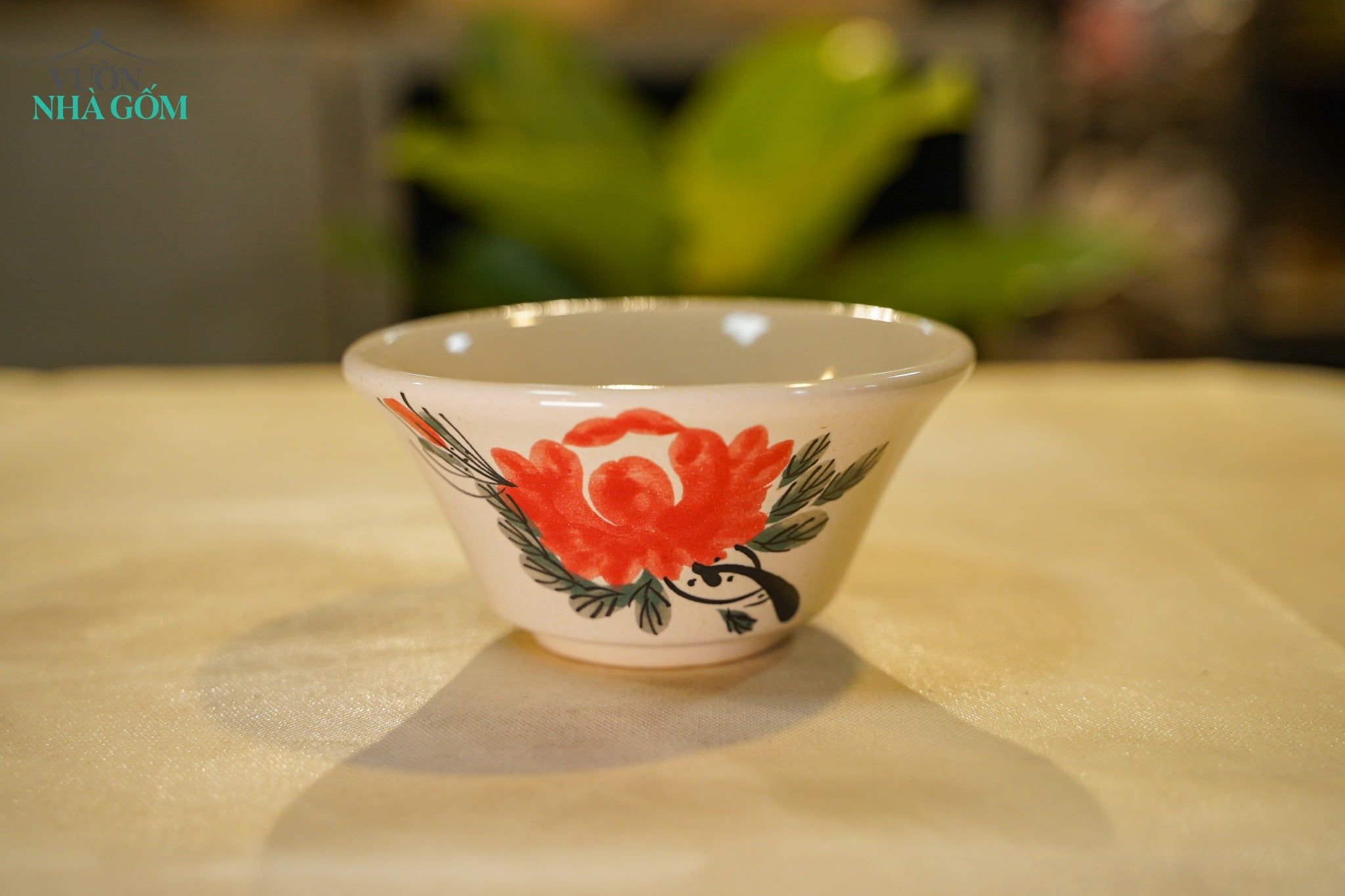  Chén Cơm Vẽ Tay Bông Đỏ – Vườn Nhà Gốm – Dùng Ăn Cơm, soup – Size 12cm 
