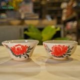  Chén Cơm Vẽ Tay Bông Đỏ – Vườn Nhà Gốm – Dùng Ăn Cơm, soup – Size 12cm 