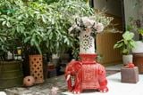  ĐHĐ, Đôn Voi Full Đỏ, Đôn voi truyền thống, Gốm Nam Bộ, C43 x R50cm 