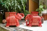  ĐHĐ, Đôn Voi Full Đỏ, Đôn voi truyền thống, Gốm Nam Bộ, C43 x R50cm 