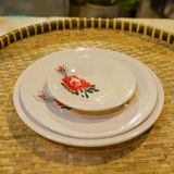  Dĩa Lớn Vẽ Tay Bông Đỏ – Vườn Nhà Gốm – Dùng Đựng Đồ Ăn – Size R20xC4. 